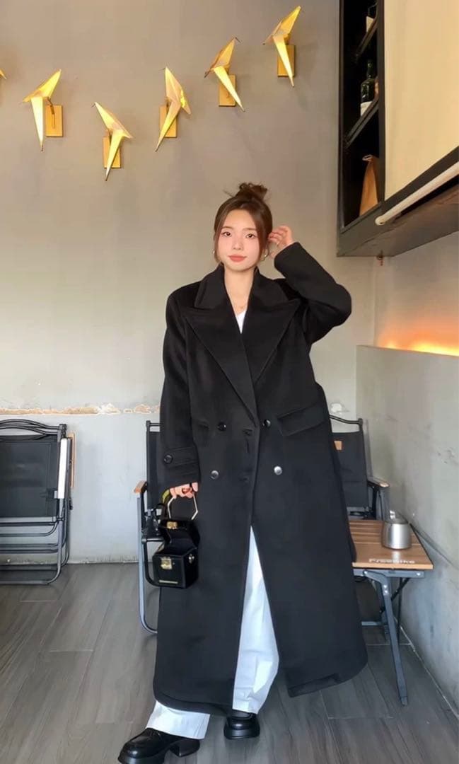 APOZI Collection ダブルスーパーロングコート　ブラック