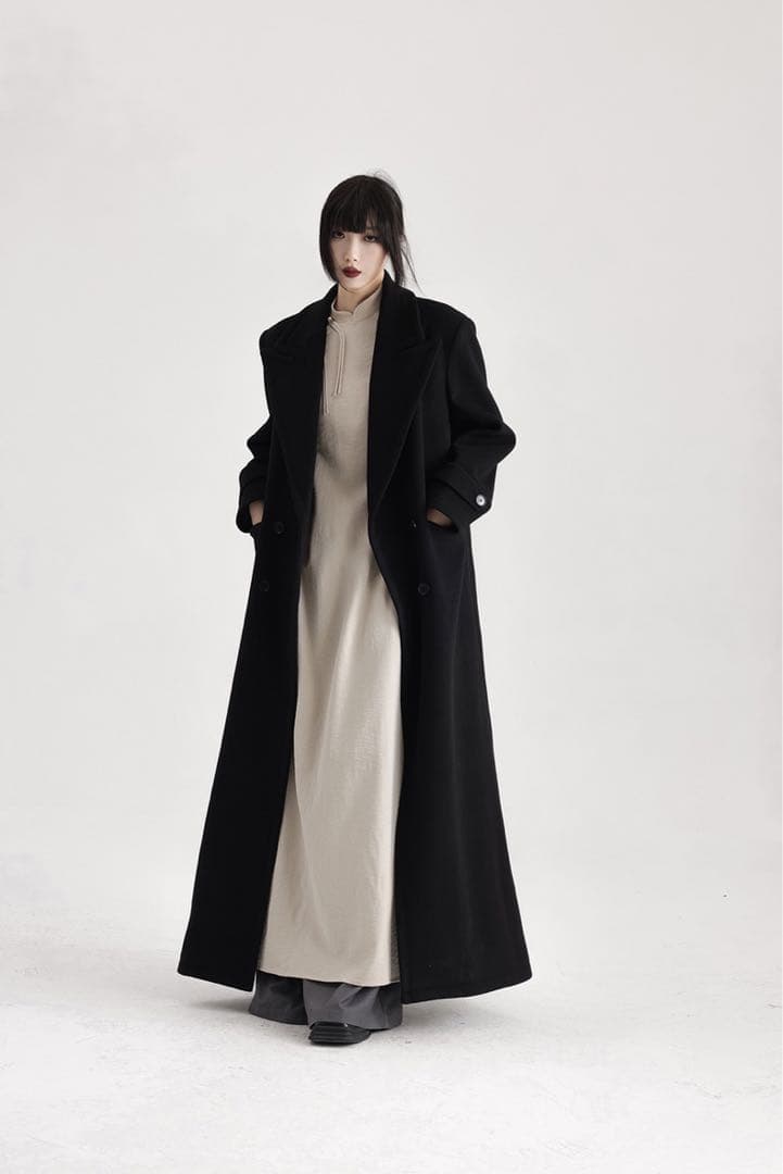 APOZI Collection ダブルスーパーロングコート　ブラック