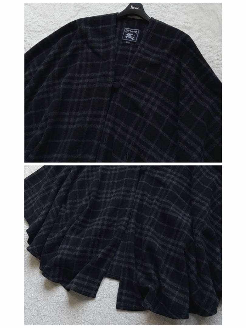 【激レア】バーバリーズ ポンチョ コート カシミヤ混 シャドーチェック ブラック