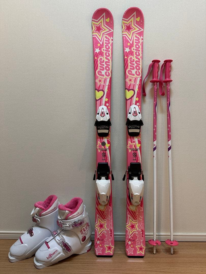 女の子用スキーセット 板110cm、靴20cm、ストック85cm