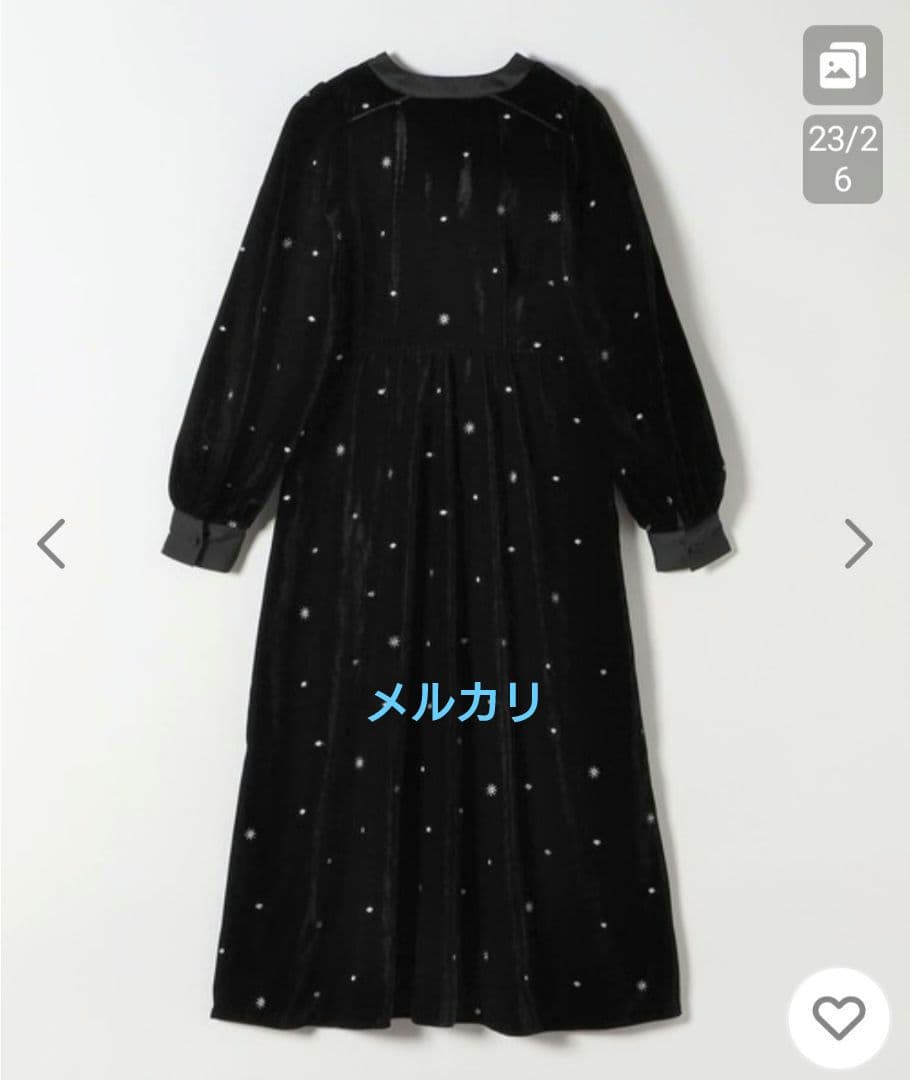 SHIPS any　ベロア 刺繍 タック フレア ワンピース　美品