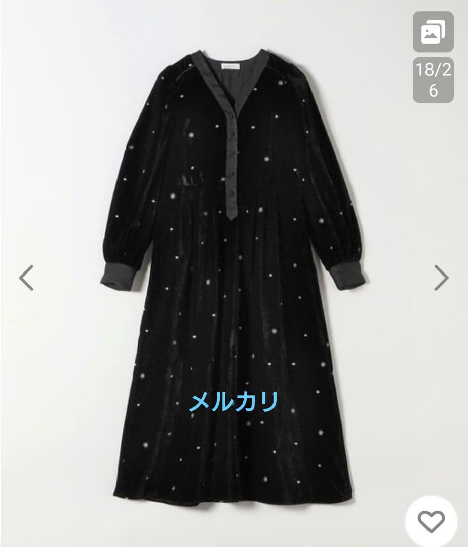 SHIPS any　ベロア 刺繍 タック フレア ワンピース　美品