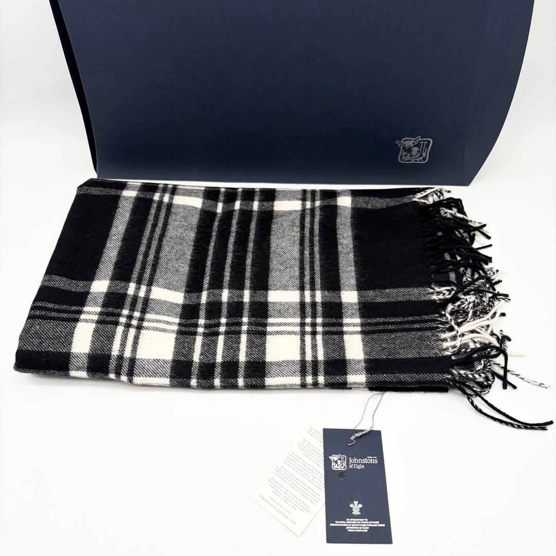 【新品】ジョンストンズ 大判カシミヤストール 黒白