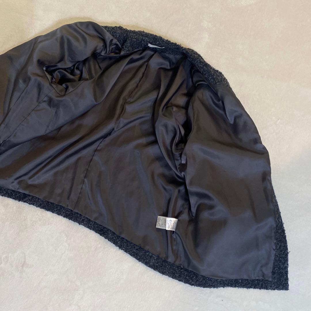 ラウンジドレス　ツイードジャケット　グレー　金ボタン　ノーカラー　卒園式　卒業式