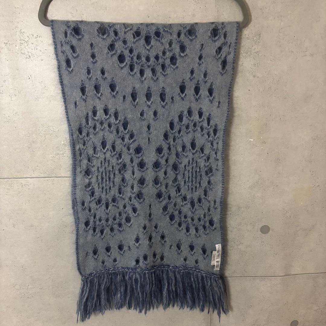 ［美品］ディオール　ガリアーノ期　ブロークンニット　フリンジ　マフラー