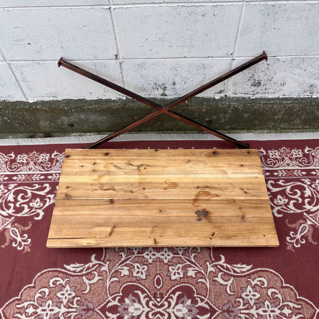 古家具◾️古材天板×金属製フレーム ローテーブル コーヒーテーブル サイドテーブル