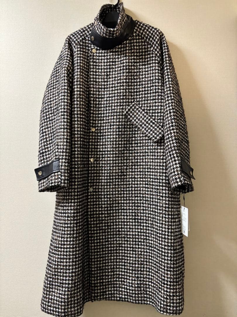 【新品】Lallia Mu ラリアムー　スタンドカラーチェックロングコート黒色