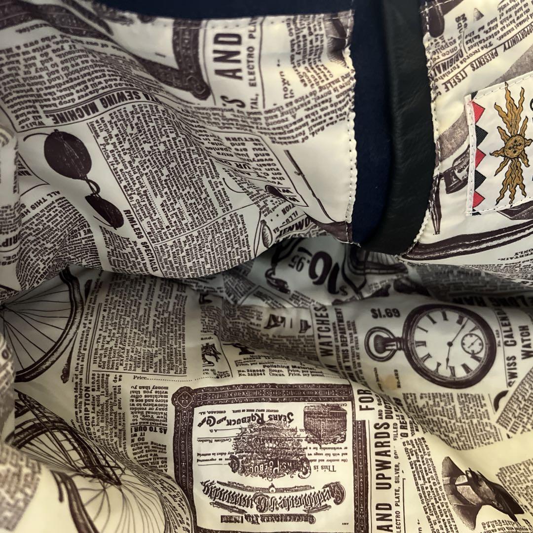 ROZZO スタジャン 短丈 ワッペン レザー　紺×黒 y2k 古着 アメカジ