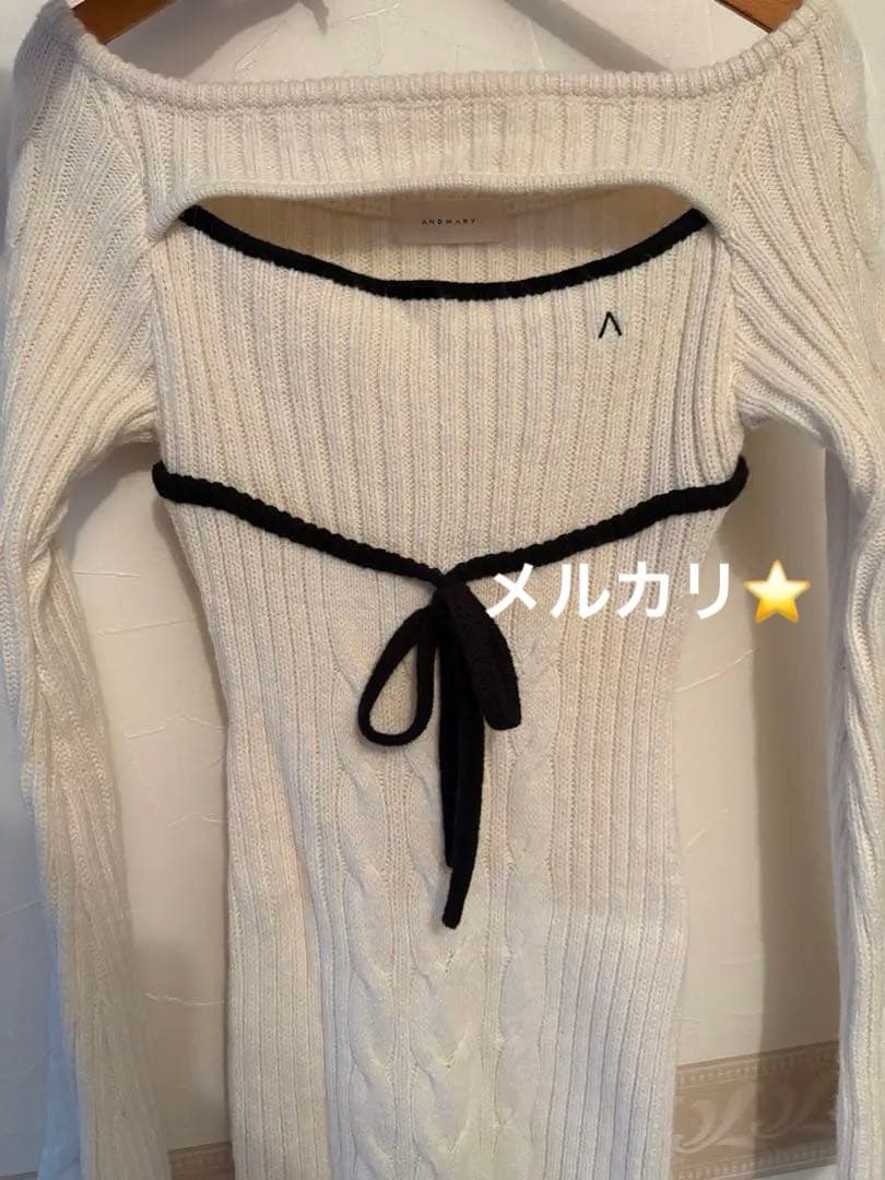 ワンピース andmary Joan ribbon knit dress white
