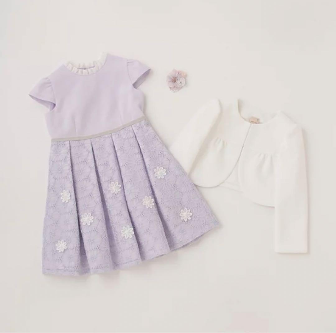 【美品】petit main　お花レースアンサンブル　130