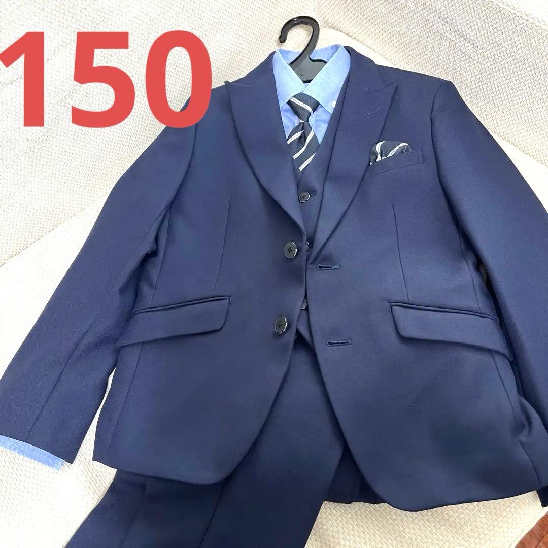 卒業式　男の子　スーツ　6点セット　150サイズ　ネイビー