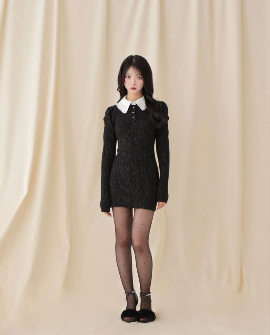 エムミーエメ フリルカラーニットミニワンピース