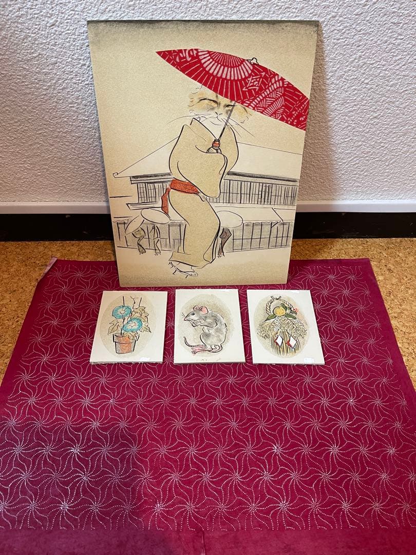 三匹の猫　小沢良吉　珍品絵本肉筆原画 挿絵 ケース原稿