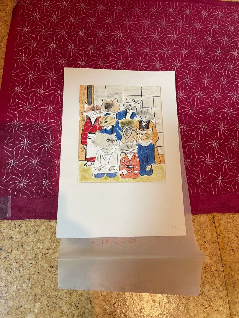 三匹の猫　小沢良吉　珍品絵本肉筆原画 挿絵 ケース原稿