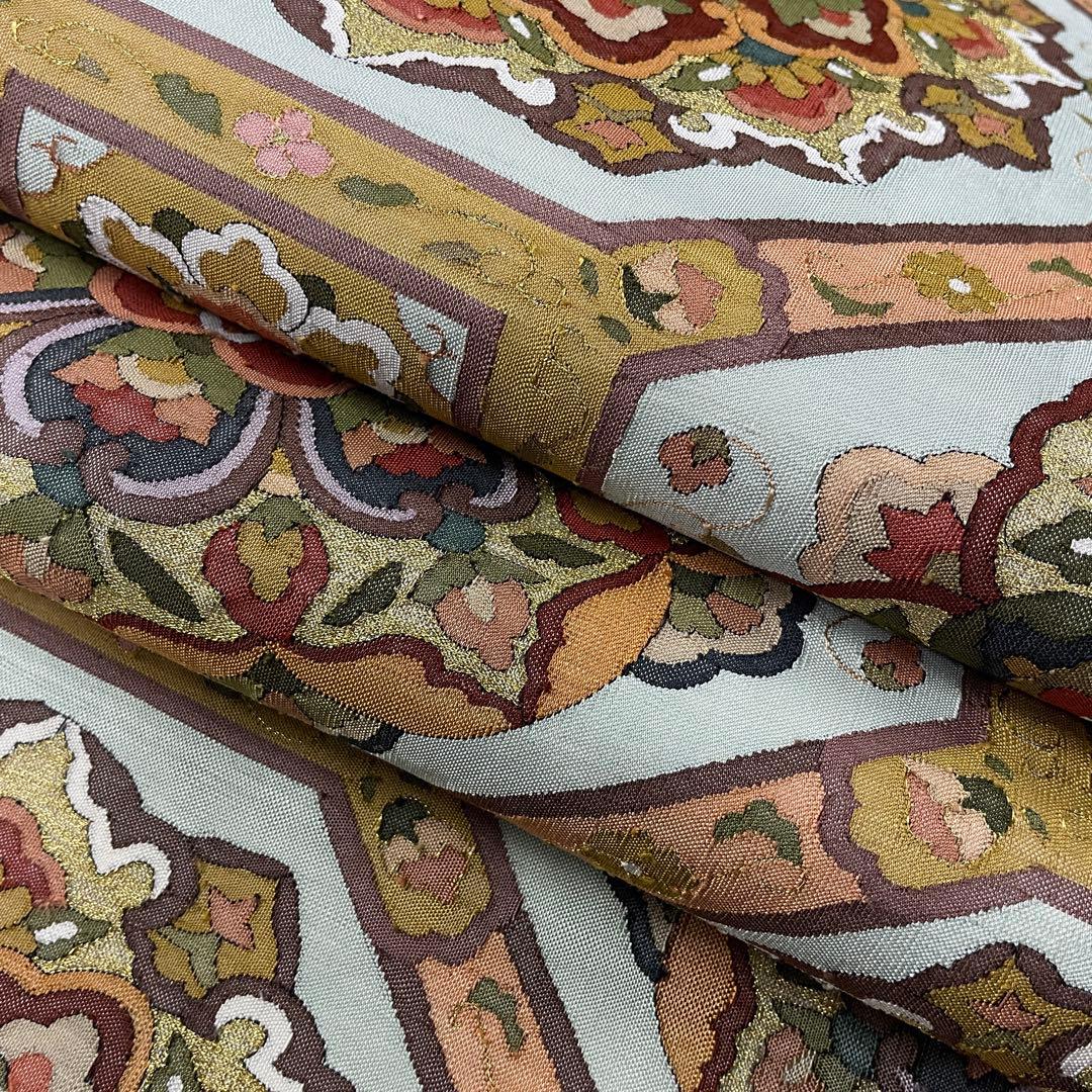 正絹　柳瀬聖仙　本瓜綴　明綴れ 花紋 模様織出し　袋帯未使用 着物 FF5-9