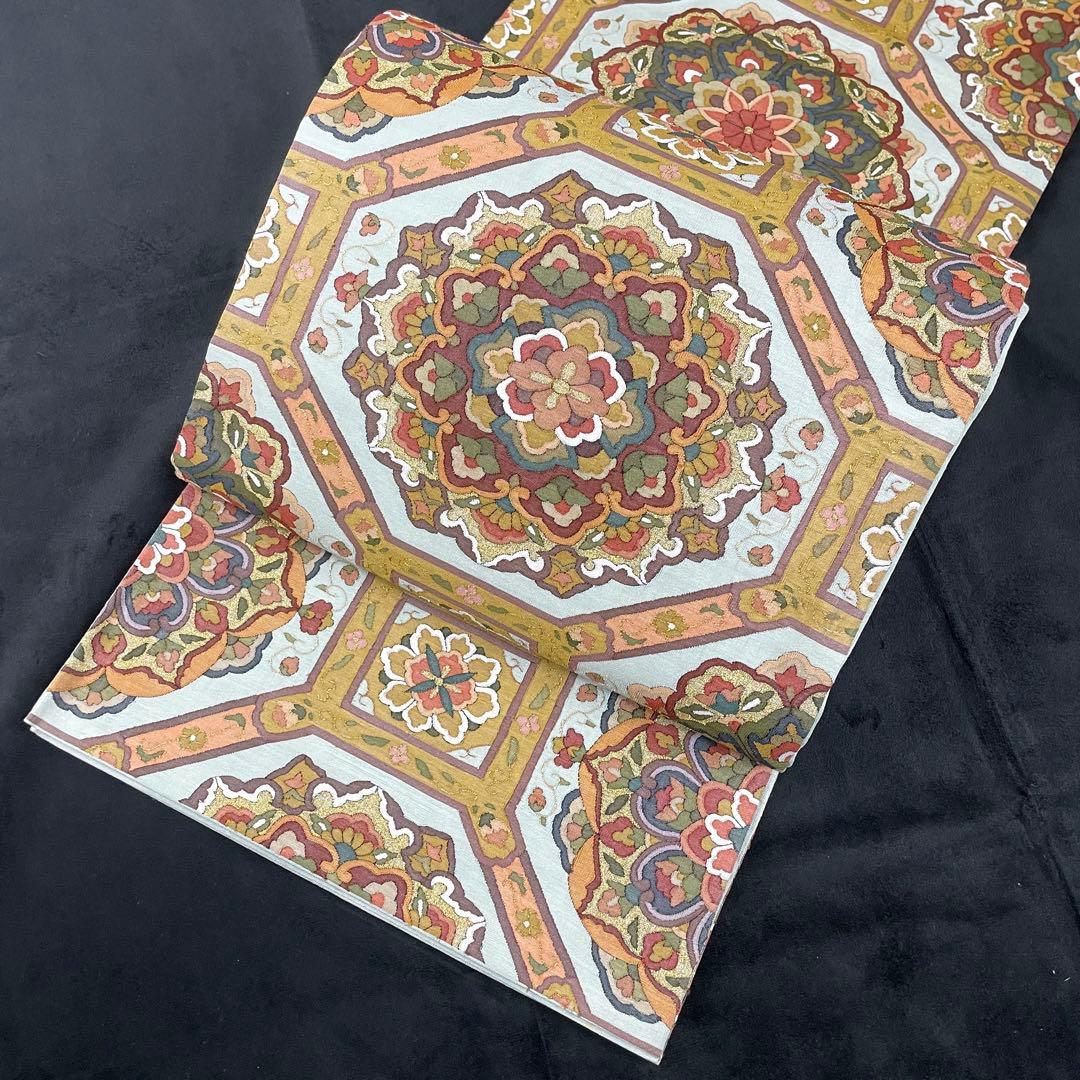 正絹　柳瀬聖仙　本瓜綴　明綴れ 花紋 模様織出し　袋帯未使用 着物 FF5-9