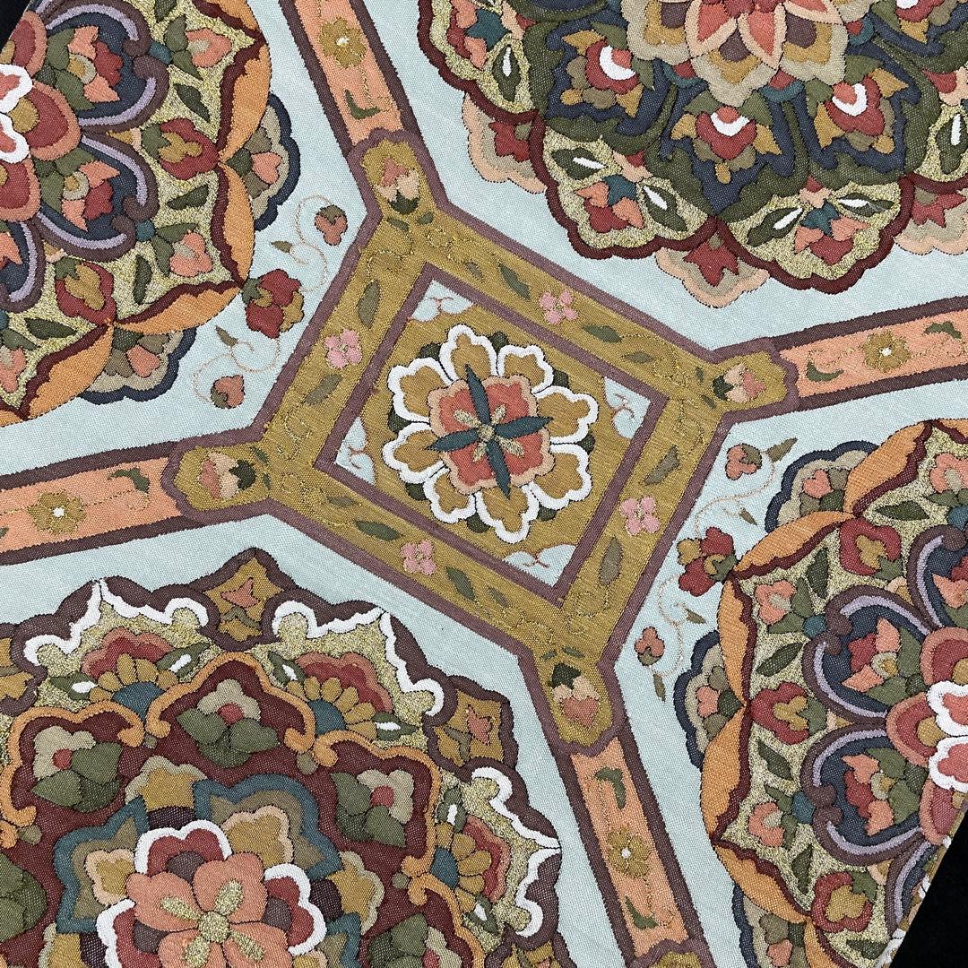 正絹　柳瀬聖仙　本瓜綴　明綴れ 花紋 模様織出し　袋帯未使用 着物 FF5-9