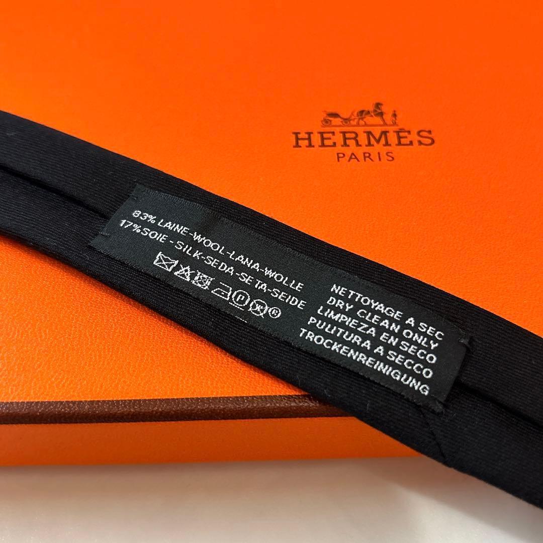 超希少 タグ付き 未使用 エルメス 馬の刺繍 ネクタイ ソリッド 黒 箱付き