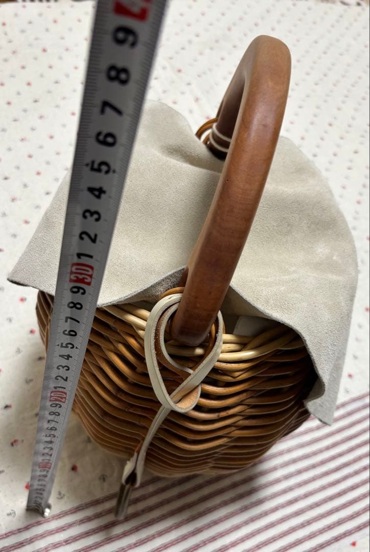 wood handle basket スエードカバー かごバッグ