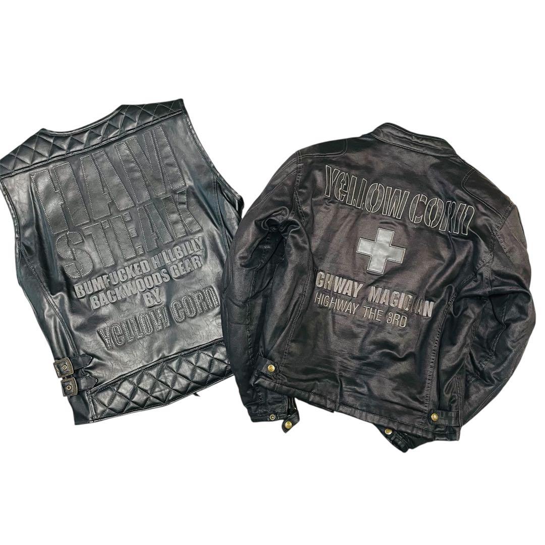 超希少✨YeLLOW CORN レザージャケット ベスト 3way バイカー　L