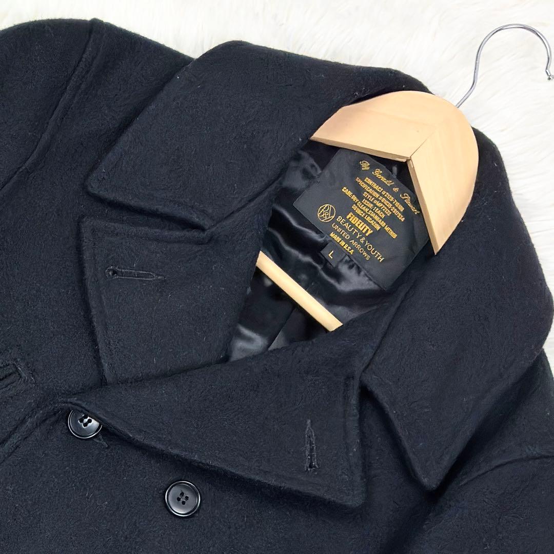 美品　フィデリティ　ユナイテッドアローズ別注　ウールメルトン　ピーコート　L　黒