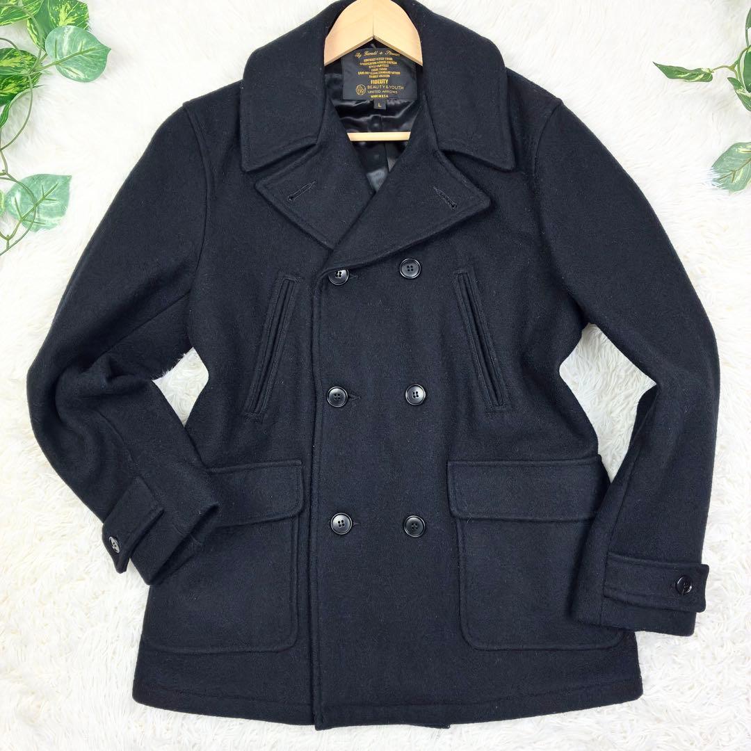美品　フィデリティ　ユナイテッドアローズ別注　ウールメルトン　ピーコート　L　黒