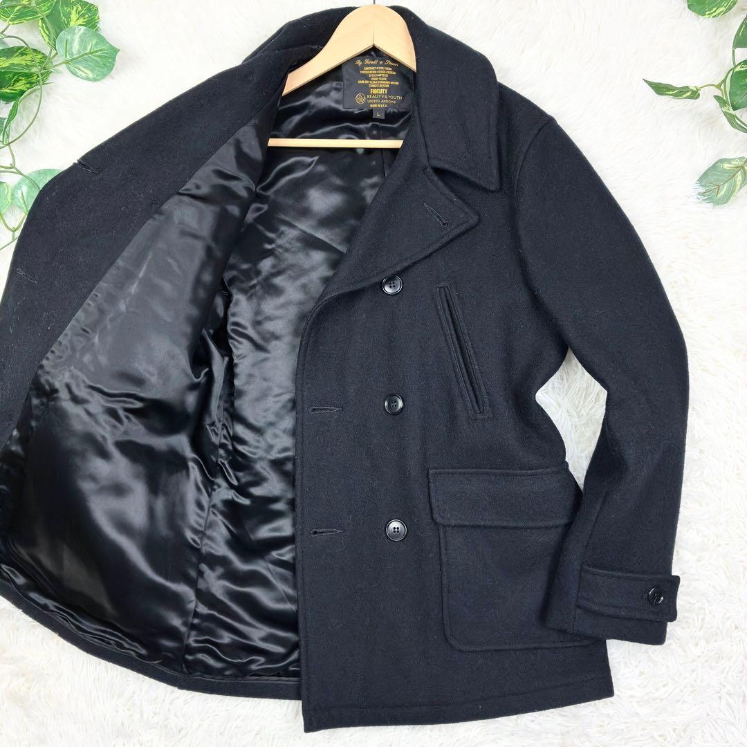 美品　フィデリティ　ユナイテッドアローズ別注　ウールメルトン　ピーコート　L　黒