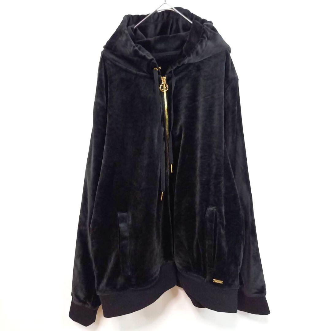 カルバンクライン　CK　ジップ　パーカー　長袖　レザー　ベロア　ロゴ　黒　XL