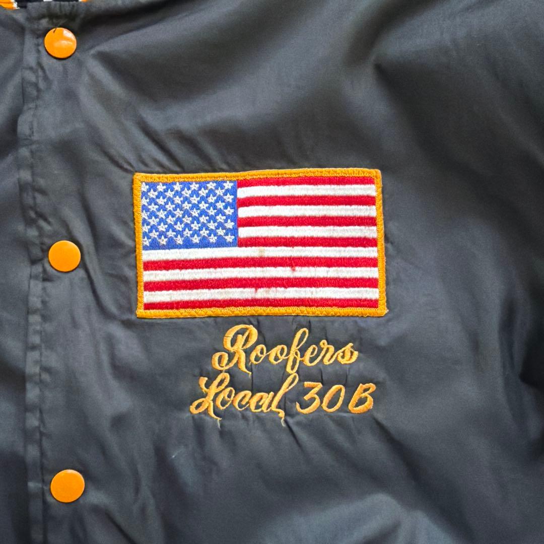 【90s USA製】RENNOC スタジャン L ブラック×オレンジ 刺繍 短丈