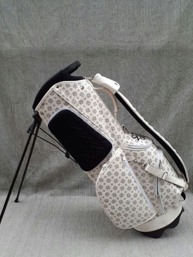 St. ANDREWS ロゴ デザイン スタンド式 キャディバッグ 白 黒