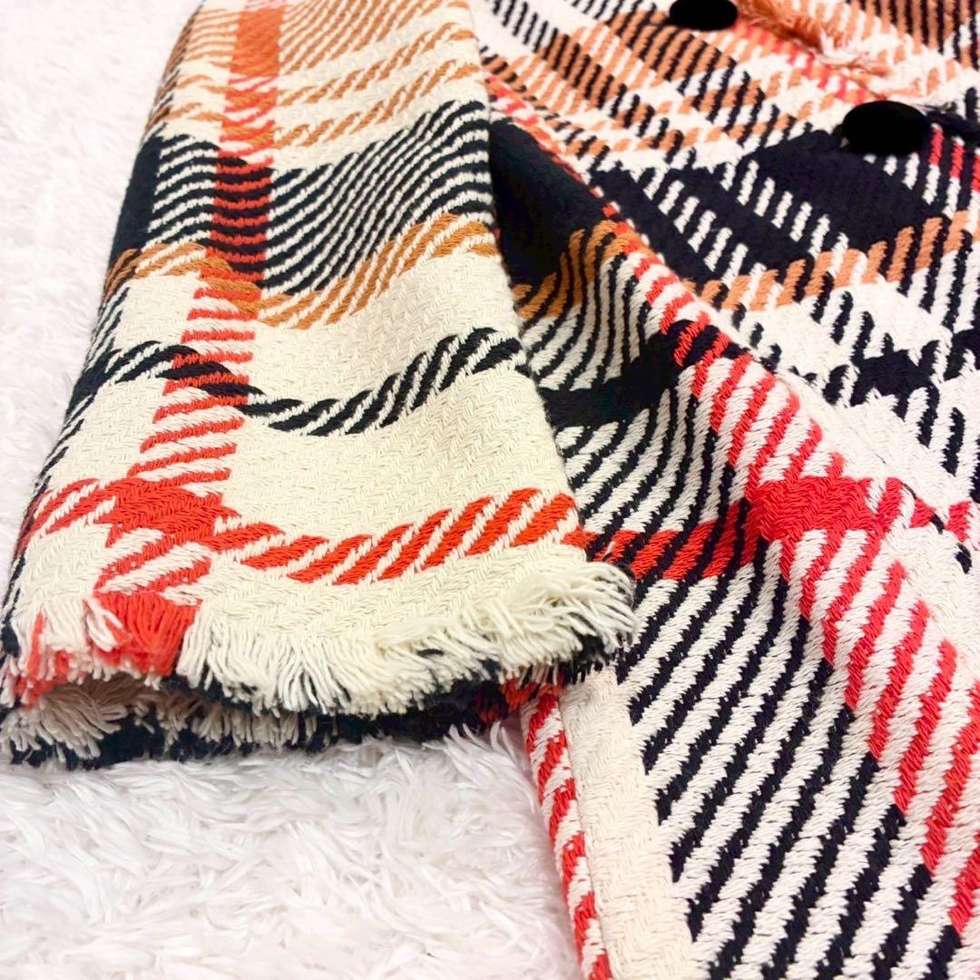 グレースコンチネンタル ロングコート 36 ツイード チェック フォックスファー