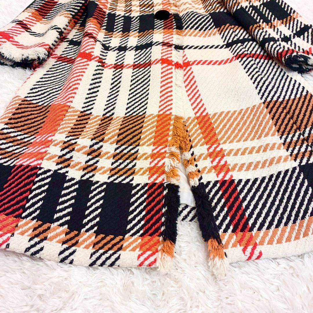 グレースコンチネンタル ロングコート 36 ツイード チェック フォックスファー