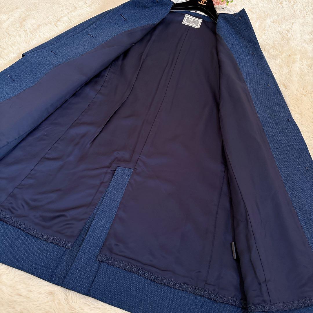極美品☆フォクシー Coat Selena 襟付きノーカラーコート 40