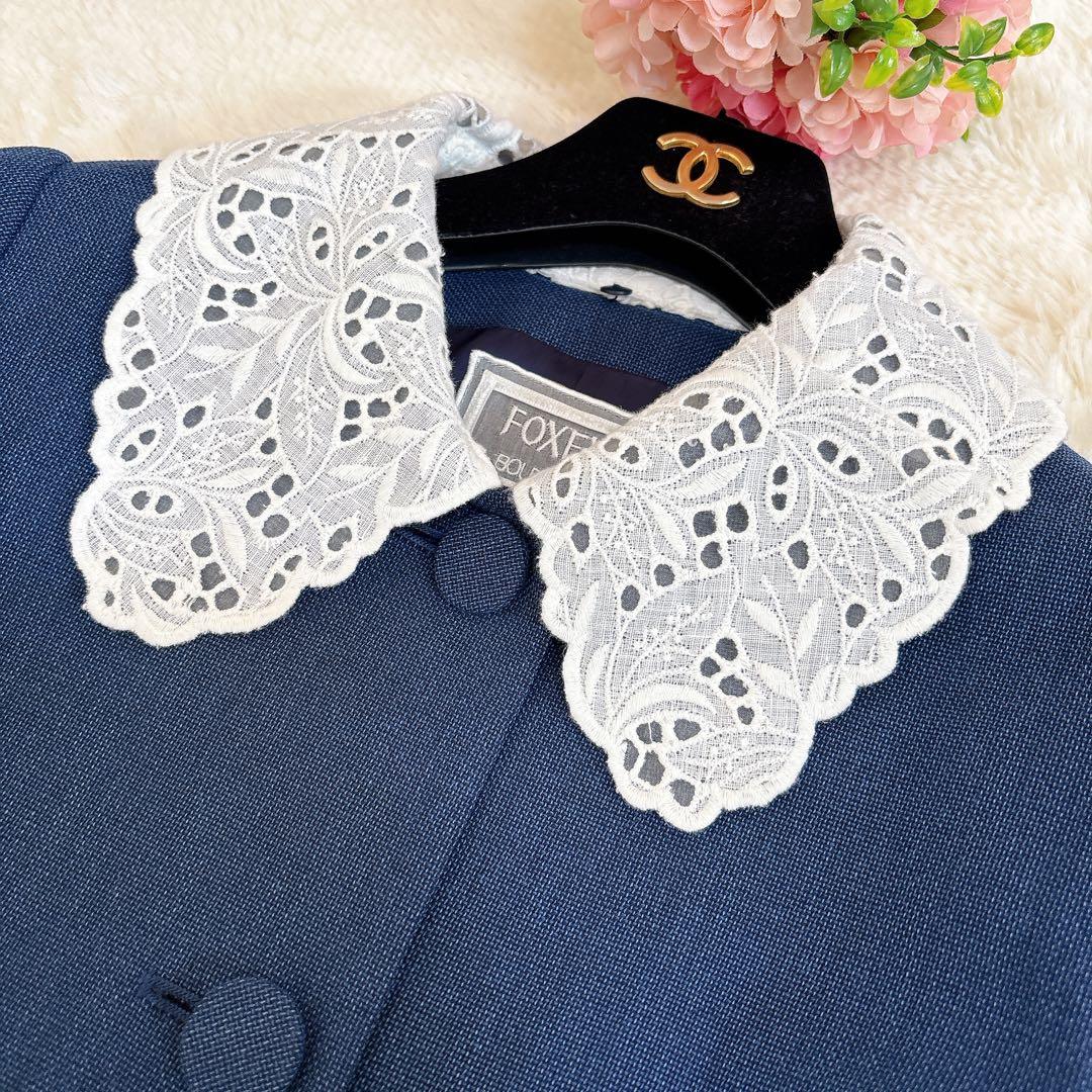 極美品☆フォクシー Coat Selena 襟付きノーカラーコート 40