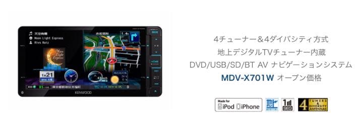 KENWOOD彩速ナビ 200mmワイドサイズ MDV-X701W