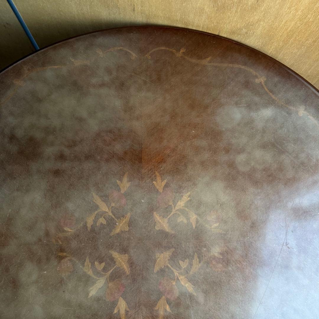 イタリア製 アンティーク調 象嵌 猫脚 丸型 ダイニングテーブル ラウンド 木