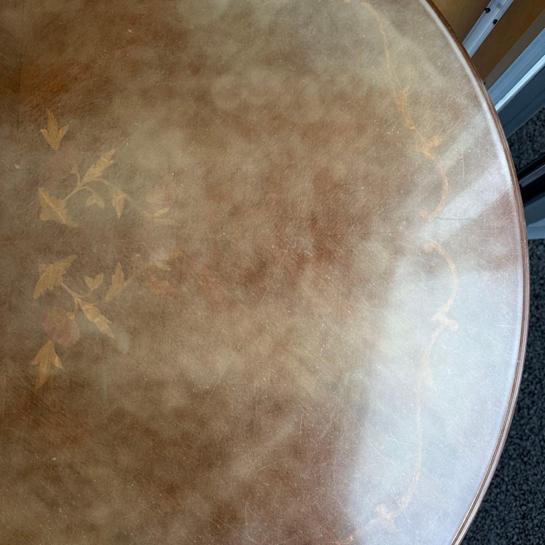 イタリア製 アンティーク調 象嵌 猫脚 丸型 ダイニングテーブル ラウンド 木