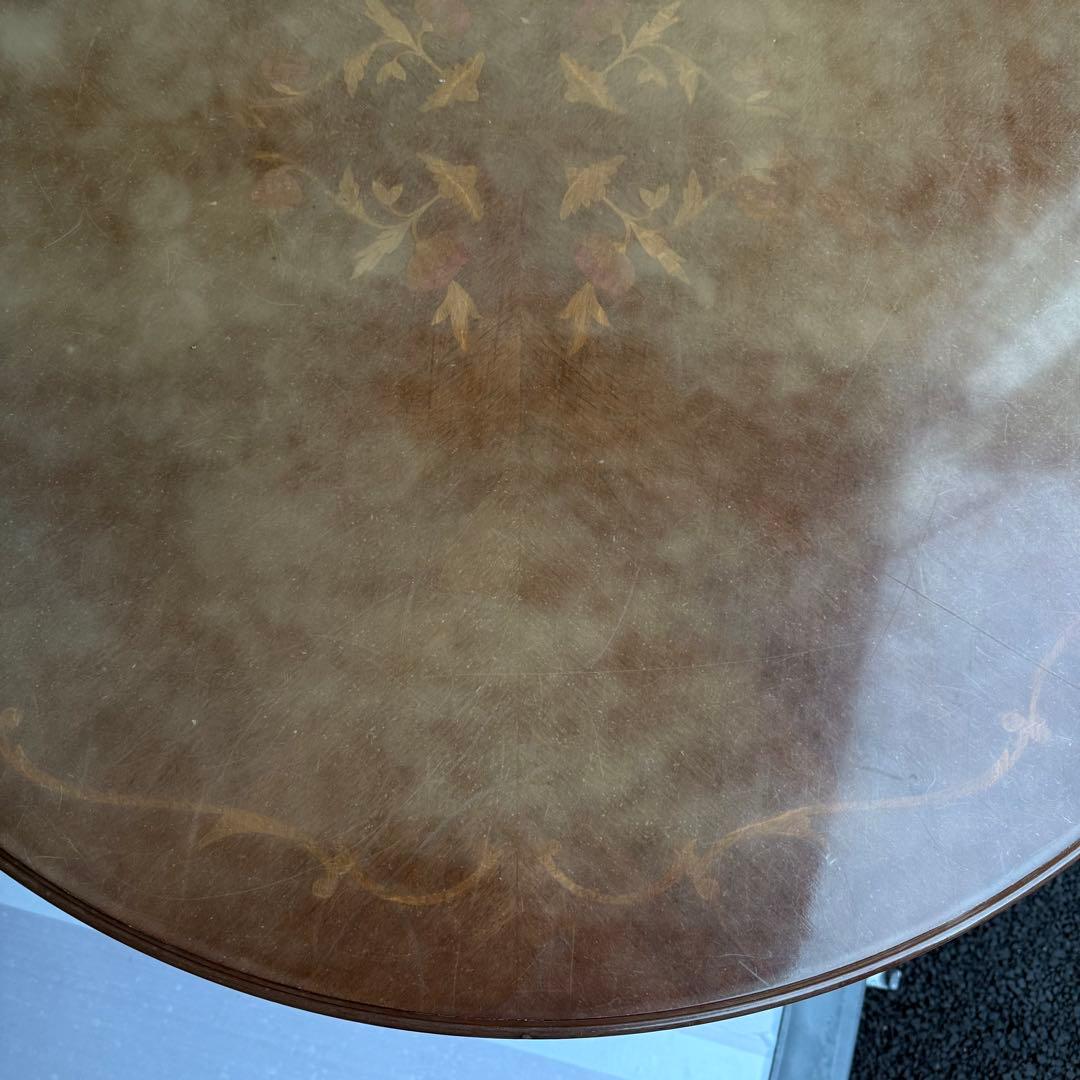 イタリア製 アンティーク調 象嵌 猫脚 丸型 ダイニングテーブル ラウンド 木