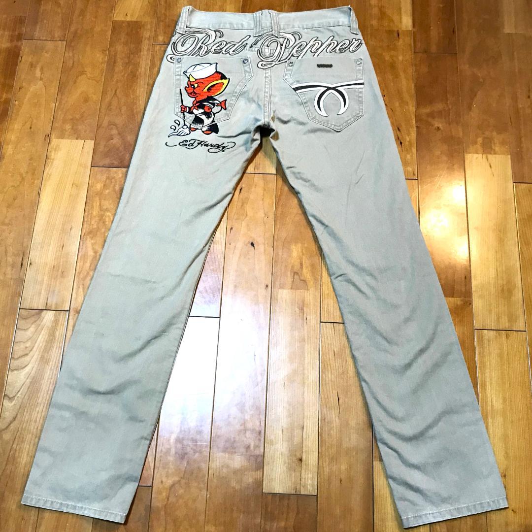 メンズ【美品 Red Pepper Ed Hardy】30 刺繍 チノ タトゥ