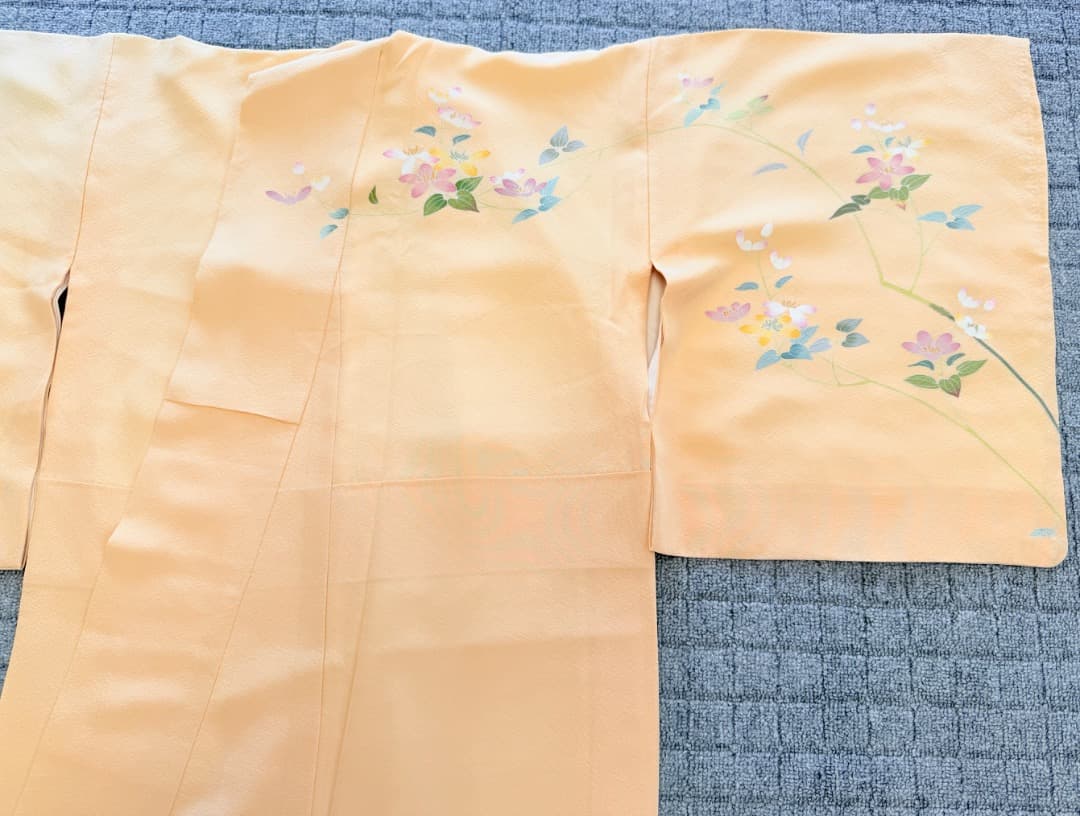 高級 訪問着 正絹 袷 加賀友禅 落款入り 薄オレンジ色 染め分け 約80万円