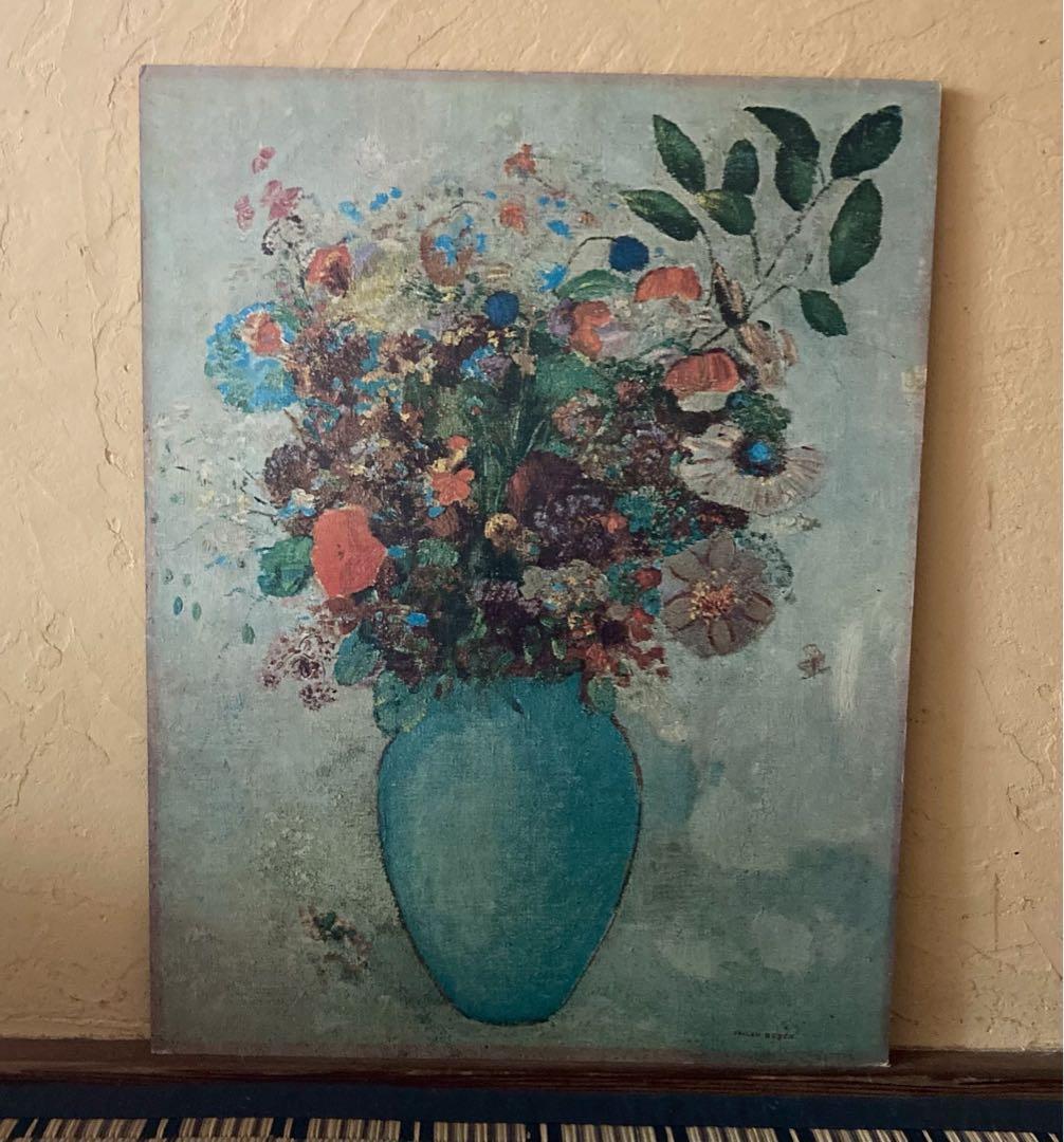 オディロン・ルドンのターコイズ色の花瓶に生けられた花(複製画)