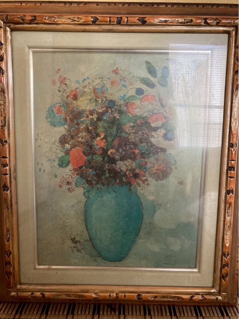 オディロン・ルドンのターコイズ色の花瓶に生けられた花(複製画)