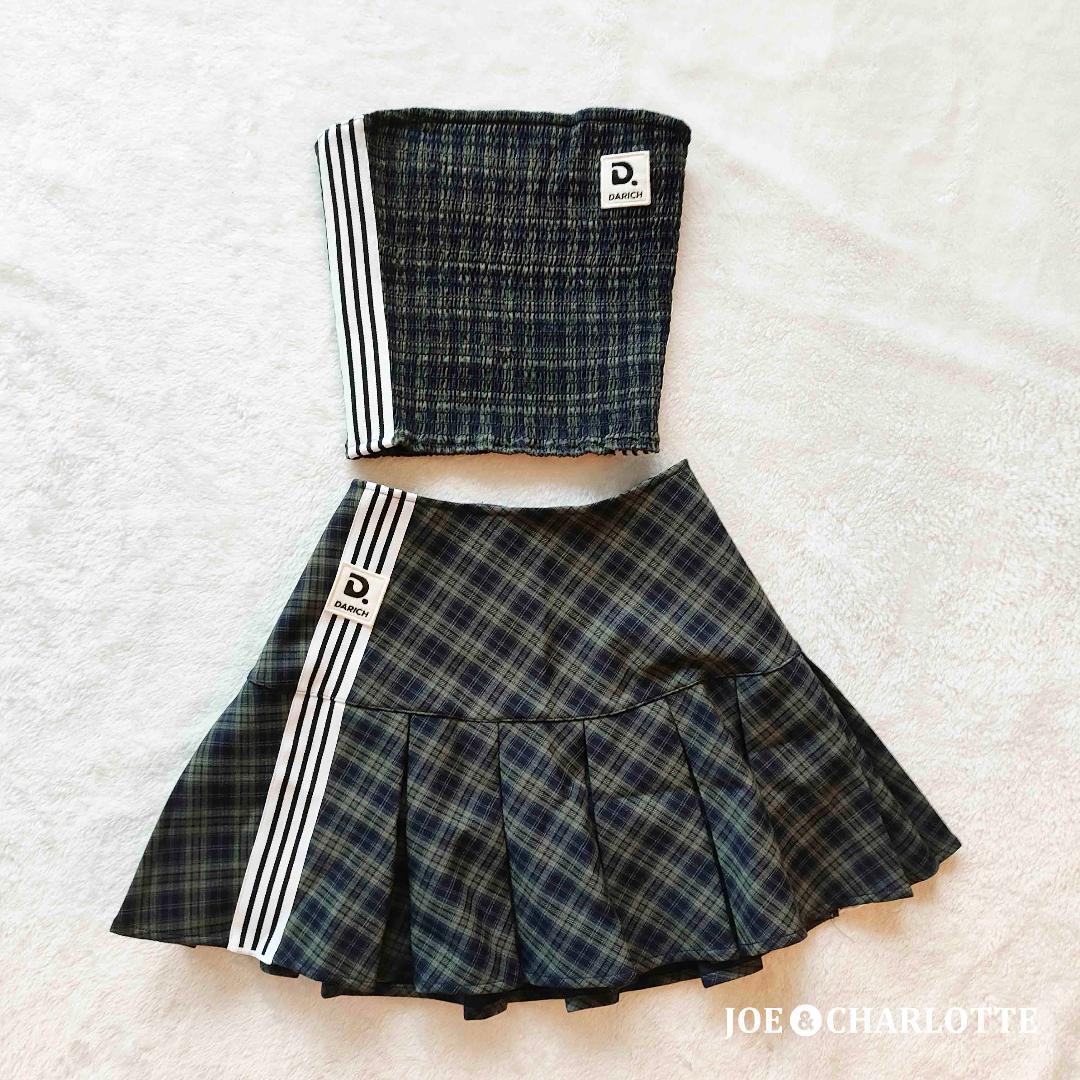 ダーリッチ darich リメイクライクチェックベアトップ ミニスカート GRN