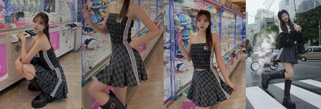 ダーリッチ darich リメイクライクチェックベアトップ ミニスカート GRN