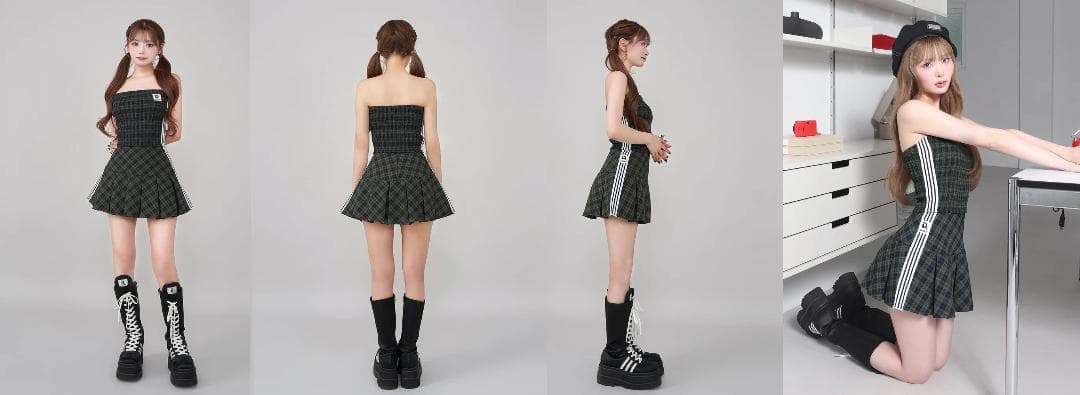 ダーリッチ darich リメイクライクチェックベアトップ ミニスカート GRN