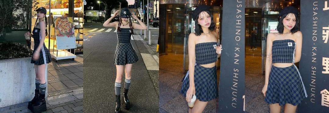 ダーリッチ darich リメイクライクチェックベアトップ ミニスカート GRN