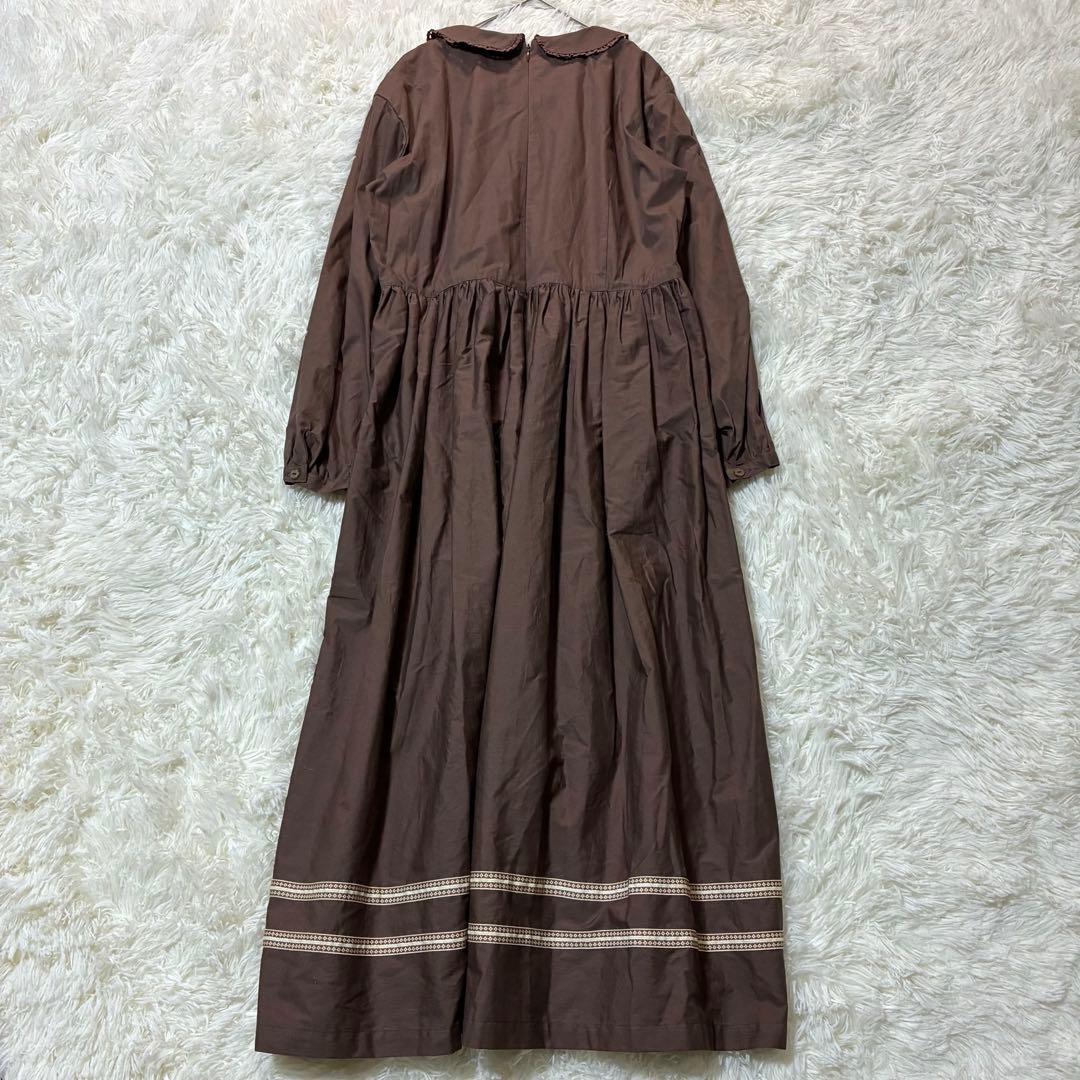 ストリートオルガン ロングワンピース M ブラウン フリル 襟 レトロ パーティ