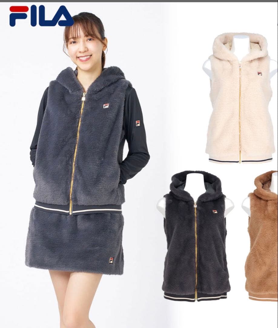 新品　フィラ　FILA ファー　フードベスト　スコート　セットアップ　L XL