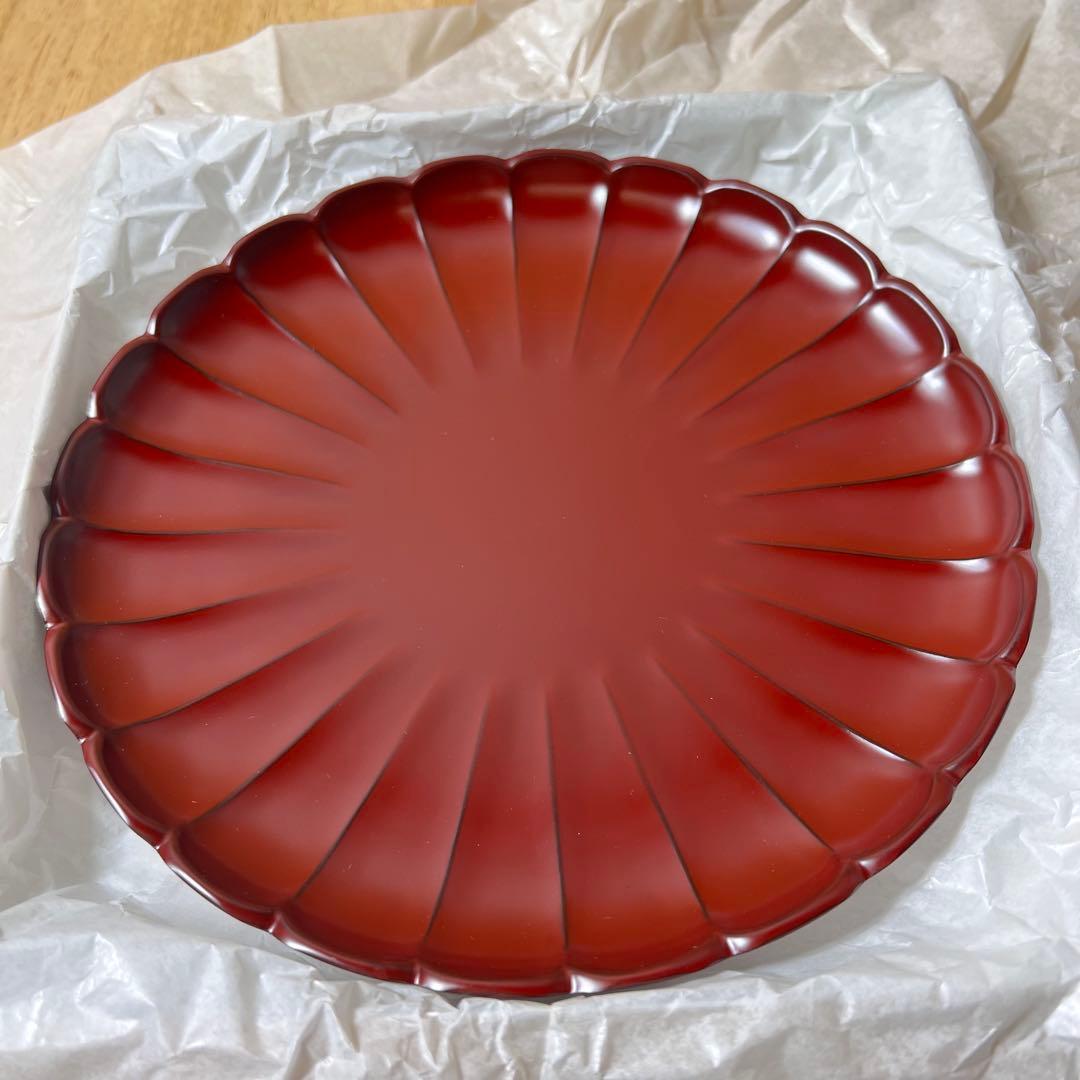 宮内庁御用達 漆器 漆器 山田平安堂 菊皿 21cm 未使用品 箱あり 7寸6枚