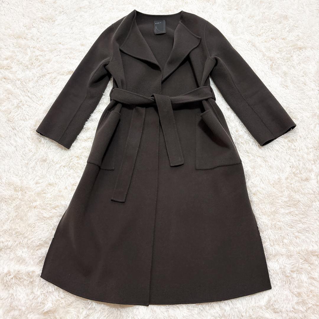 【極美品】NOBLE W/Ny リバーノーカラーコート ブラウンカーキ